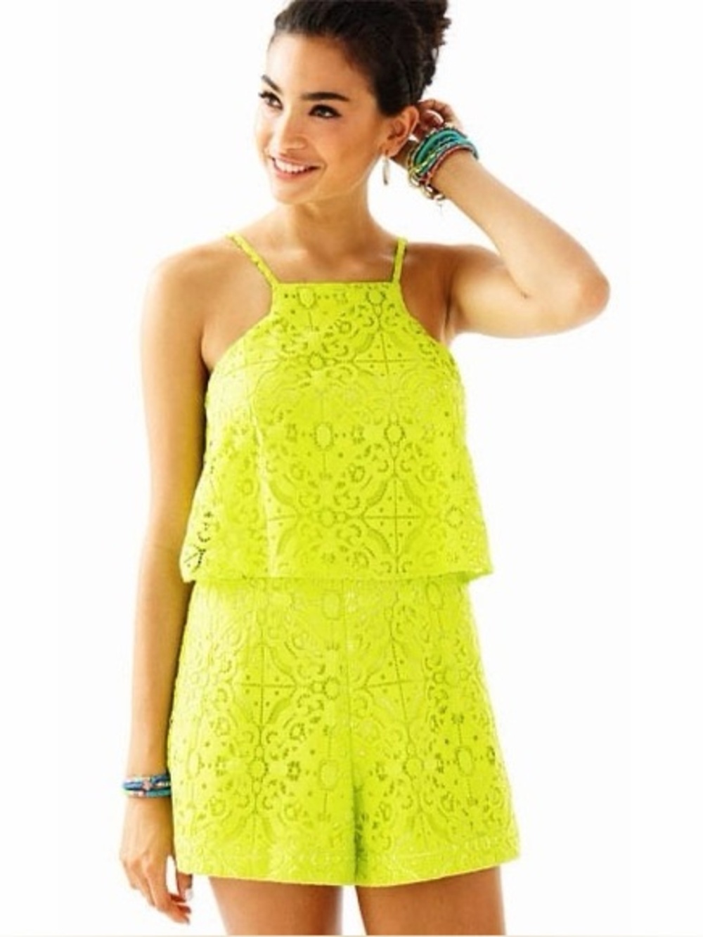 Lilly Pulitzer Celyn Romper size 00 in neon Lime Ricky coquette girly vacation